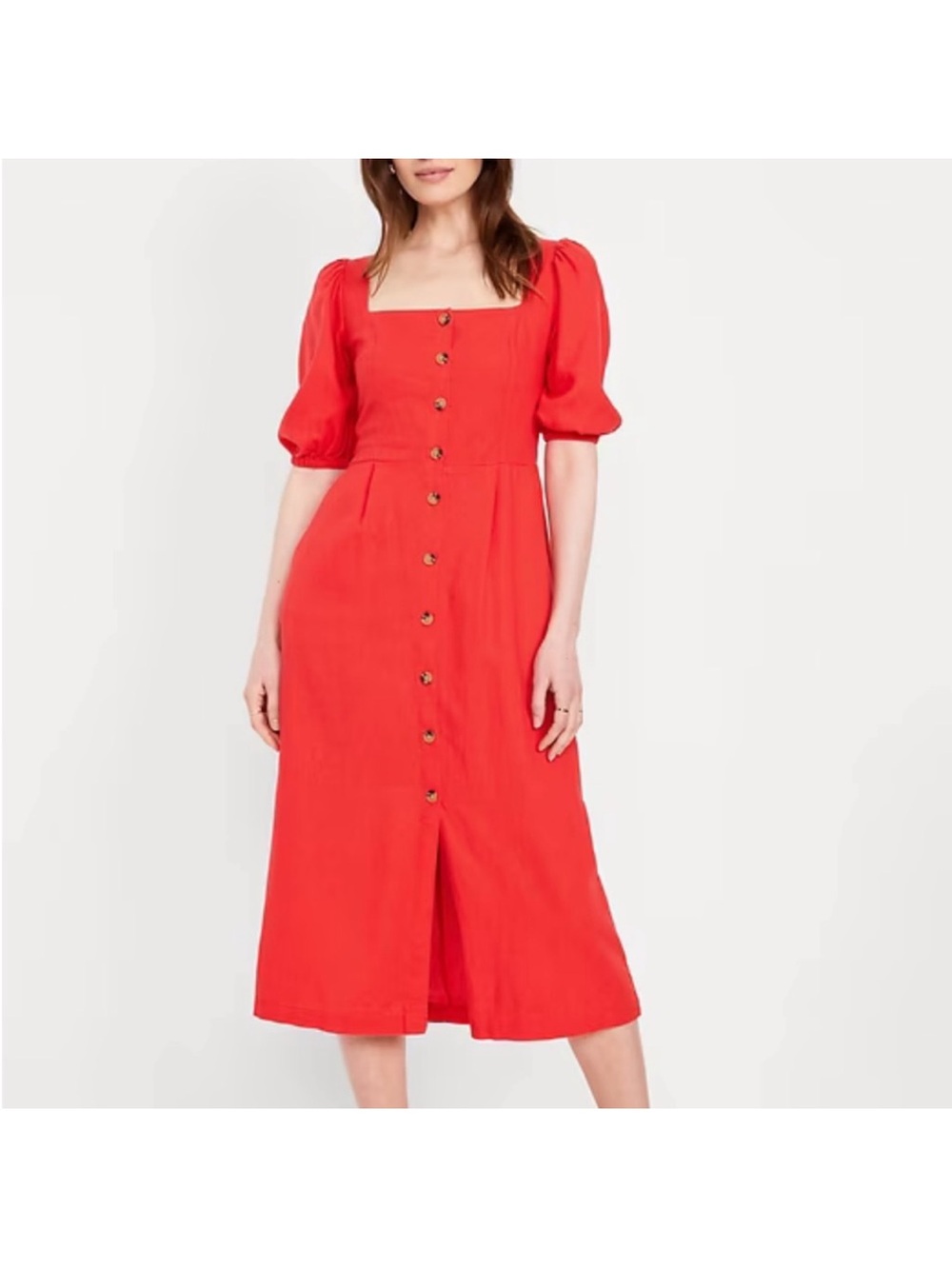 Old Navy Square Neck Linen Button-Front Red Midi Dress- XL TALL